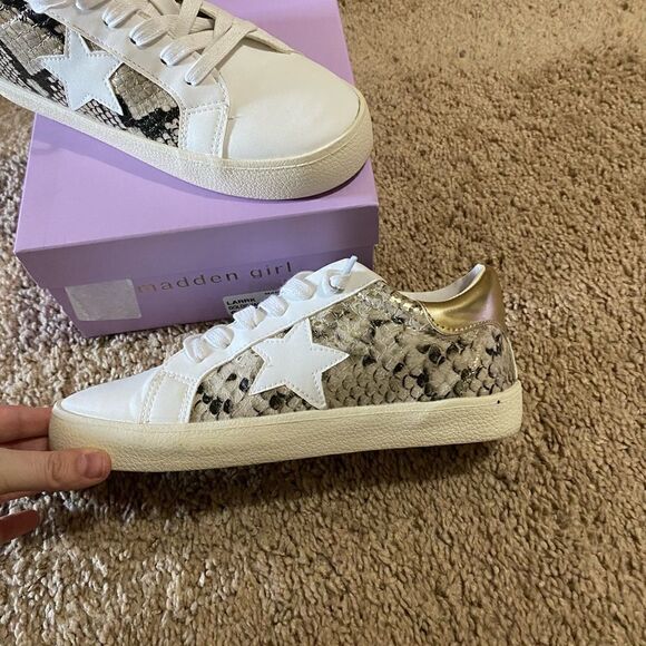 Madden Girl White Larrk Gold Multi Snakeskin Sneakers - Picture 7 of 12